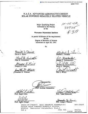 Read NASA Advanced Aeronautics Design Solar Powered Remotely Piloted Vehicle - National Aeronautics and Space Administration file in PDF