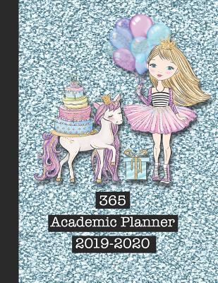 Read Online 365 Academic Planner 2019-2020: Large Glitter Print Academic Diary Planner for All Your Educational Organisation - Blue Sparkle Print with Princess, Unicorn and Balloon -  file in ePub